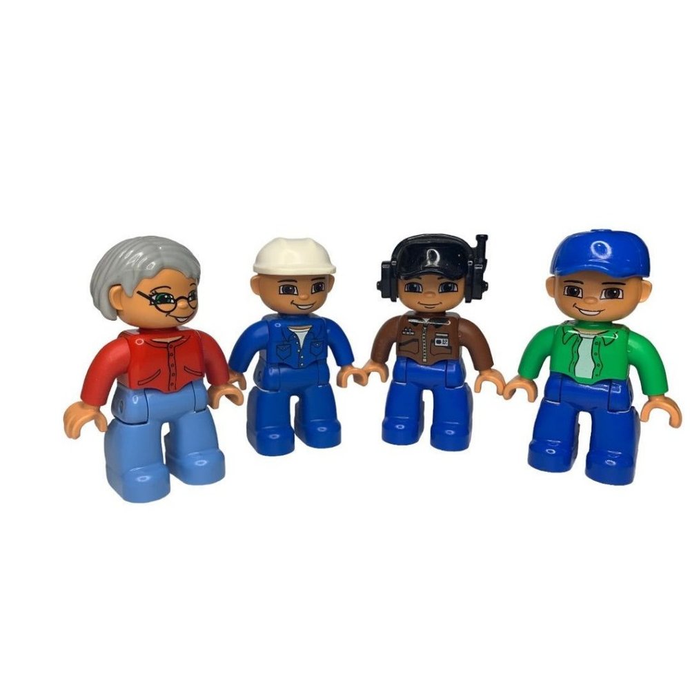 Set of 4 LEGO Duplo Figures MiniFigs Worker Grandma Stand‎ Sit